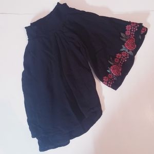 Black Rose Applique Off the ShoulderCropped Top